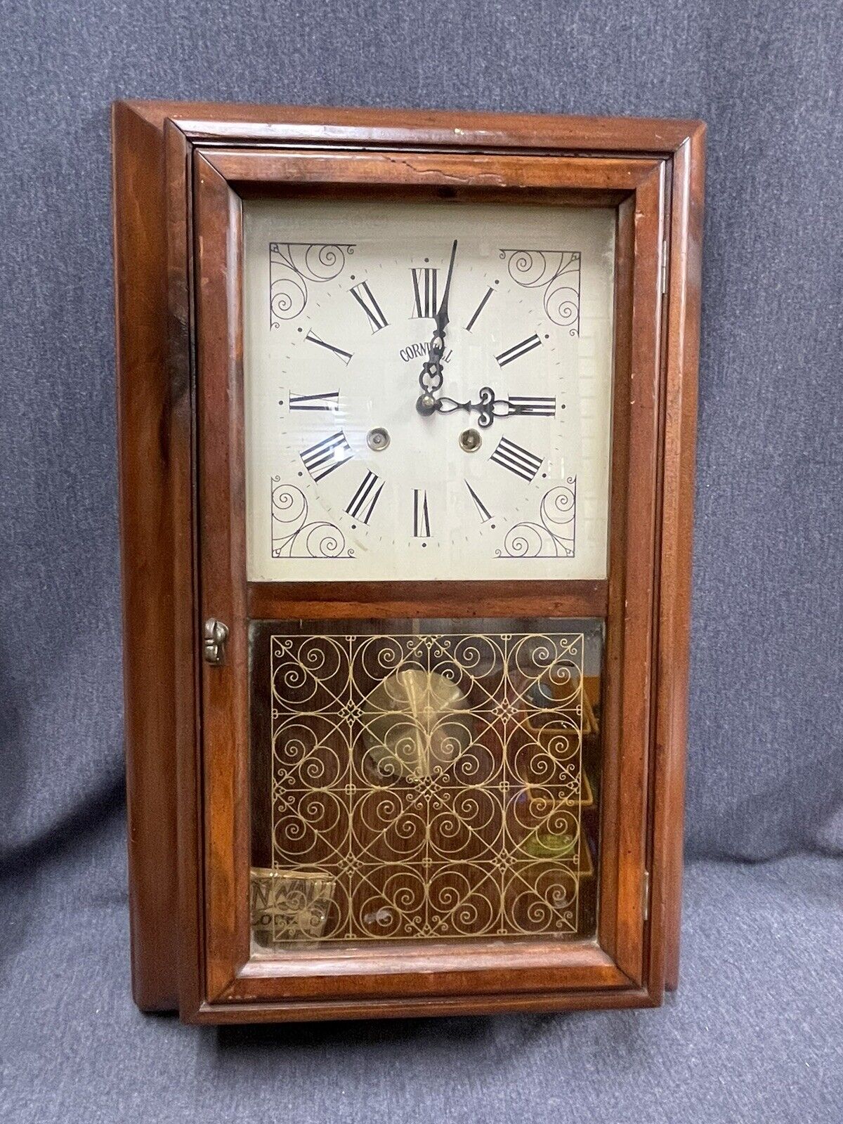 Vintage Working Cornwall Pendulum Wood Wall Clock W/ Hermle Works 22”T 14”W