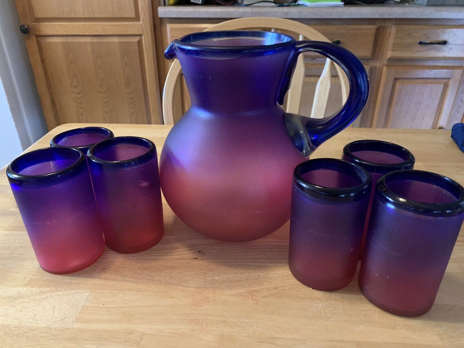 Mexican Handmade Pitcher And Glassware 