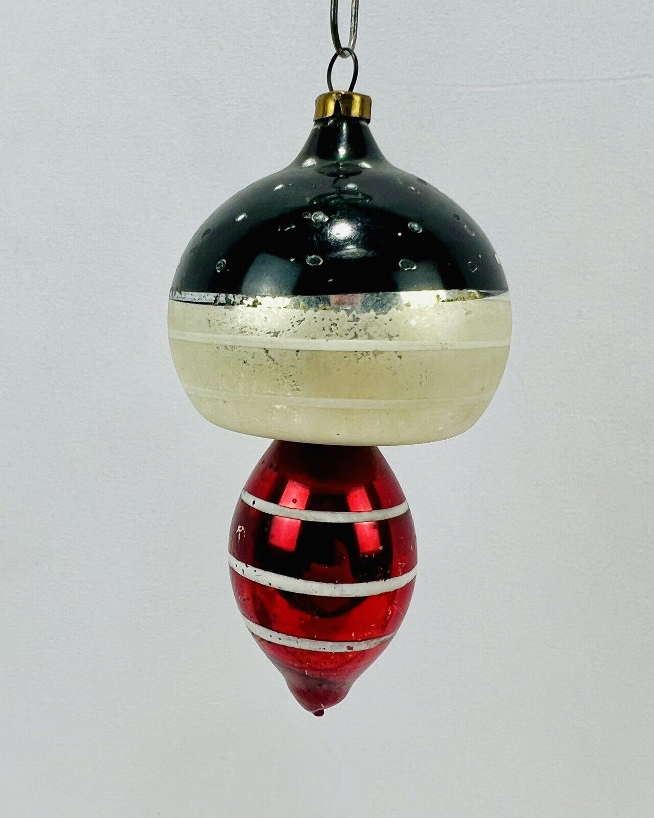 Vintage West Germany Parachute Stripe Mushroom Drop Glass Christmas Ornament
