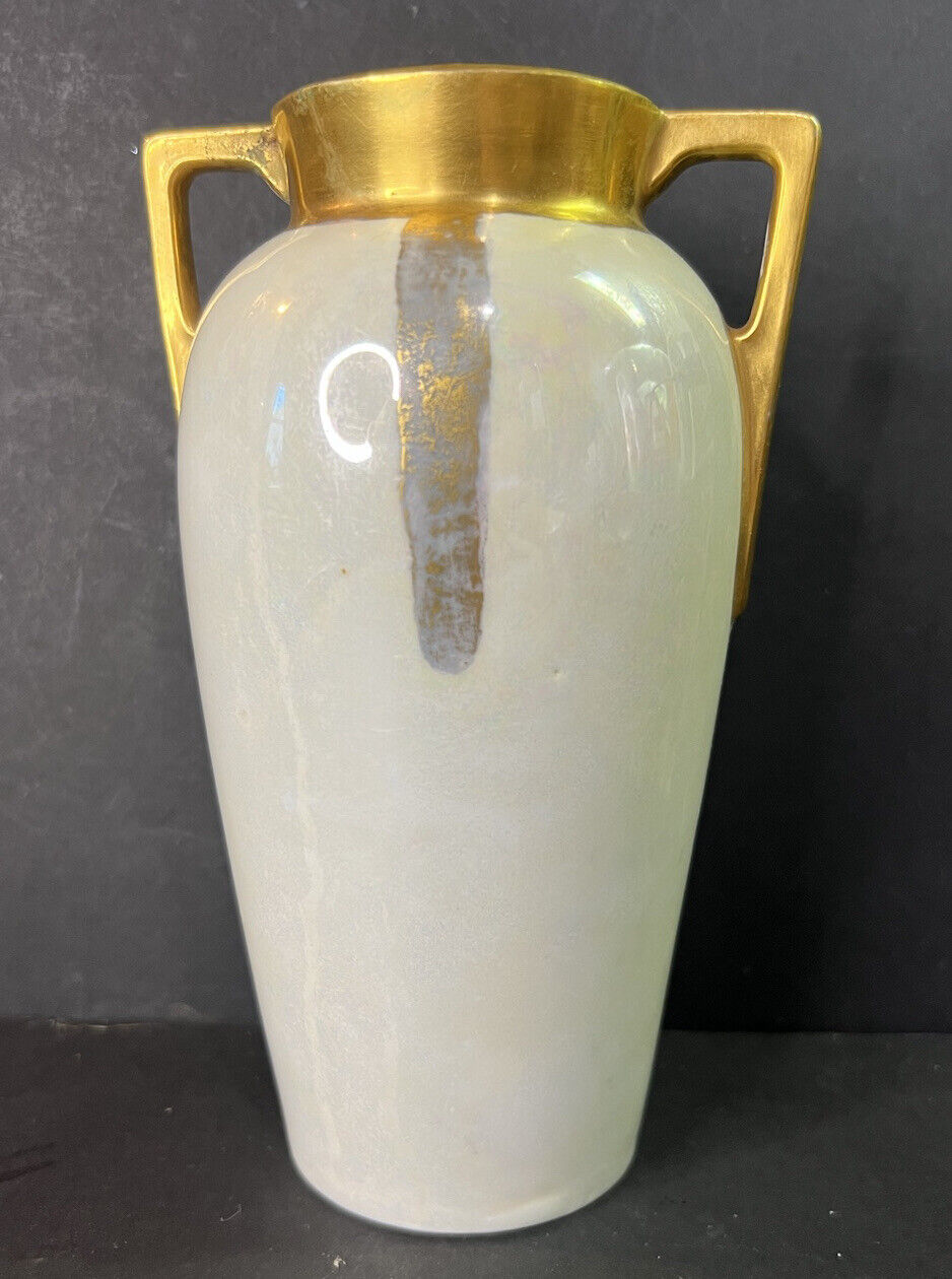 Antique Oremont Bavaria Gold Gilded Porcelain Art Deco Vase 6.25” Tall