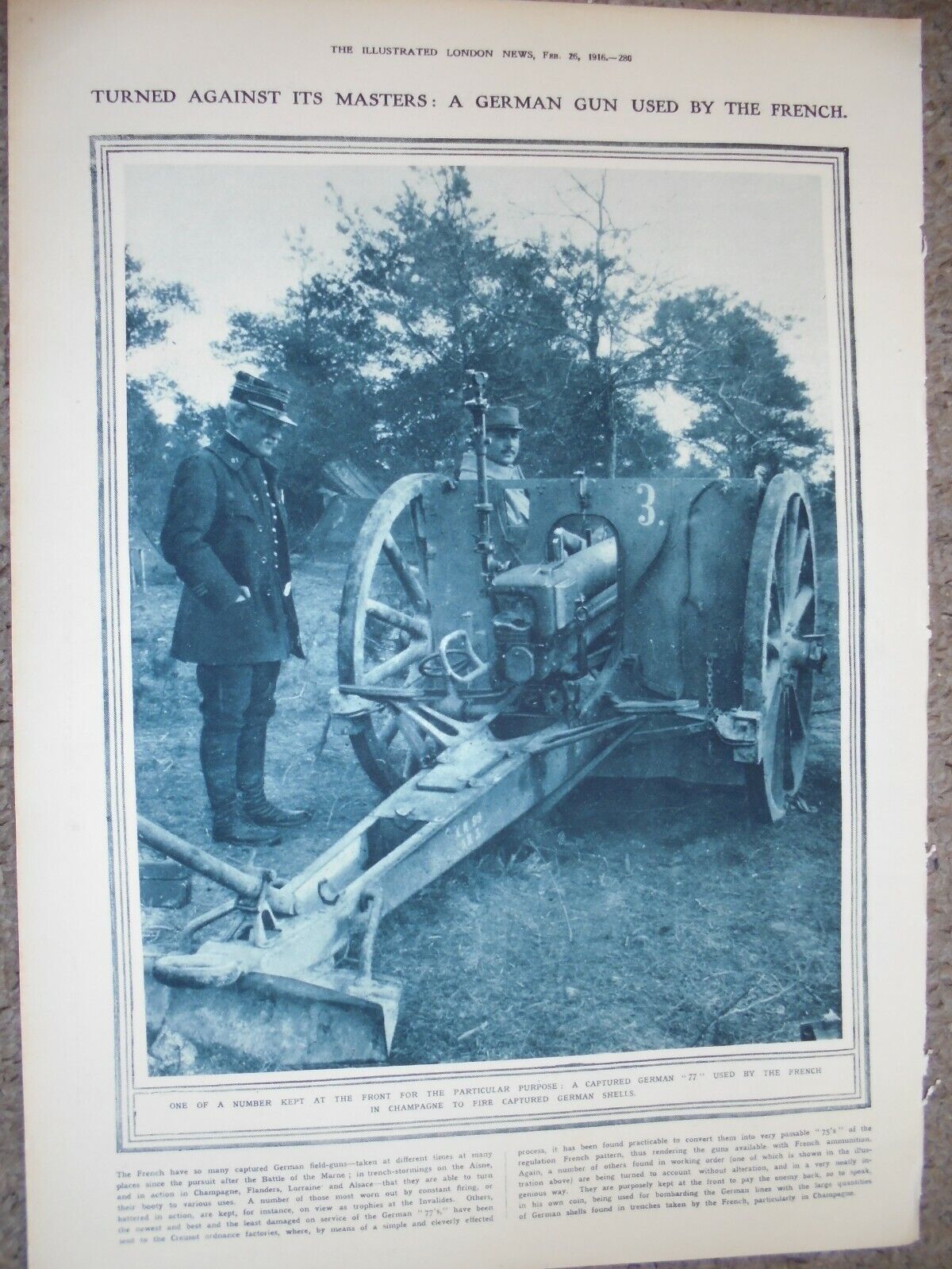 Printed Photo Captured German 77 gun used by French at Champagne 1916 ref AL