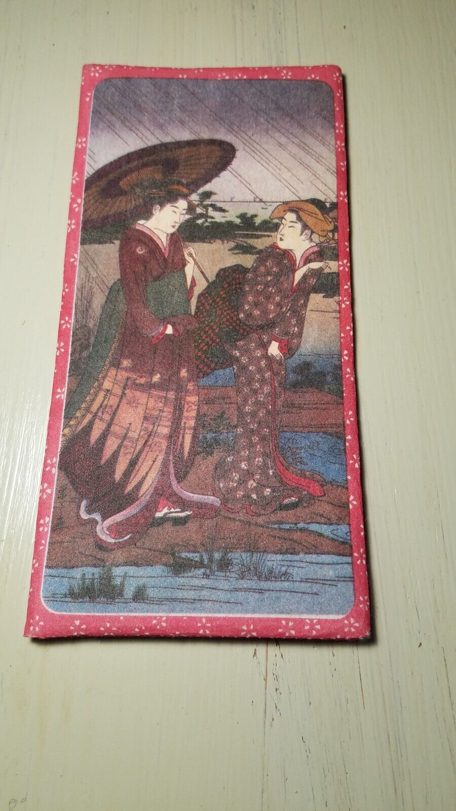 VINTAGE JAPANESE RICE PAPER “WAGAMI” WALLET CHECKBOOK COVER AND NOTEPAD GEISHA
