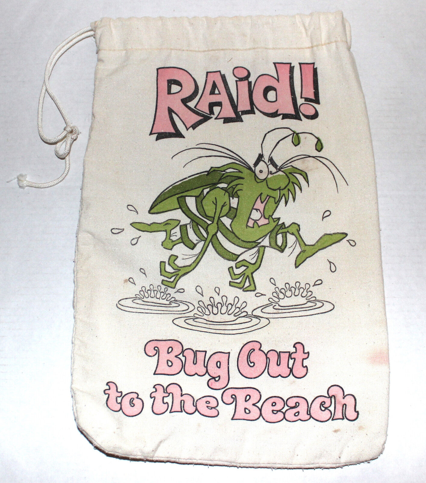 RAID bug spray vintage canvas beach bag