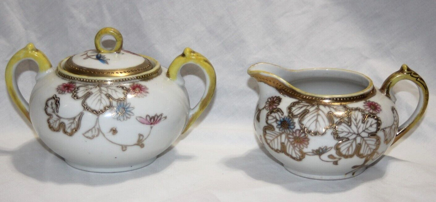 Vintage Hand Painted Gold Guilded Cream & Sugar Set Made in Japan