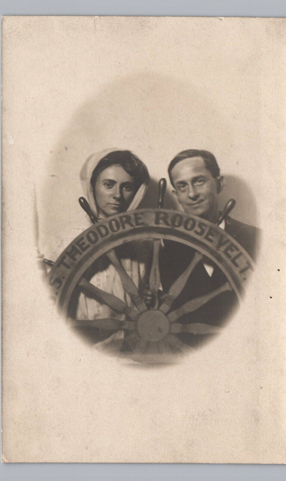 SS THEODORE ROOSEVELT STEAMSHIP WHEEL c1910 real photo postcard rppc great lakes