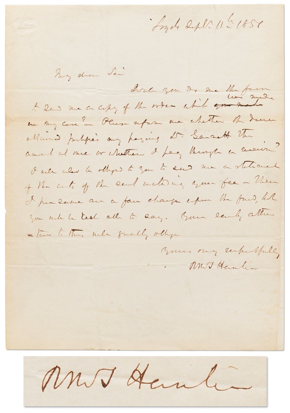 Robert M.T. Hunter Autograph Letter Signed