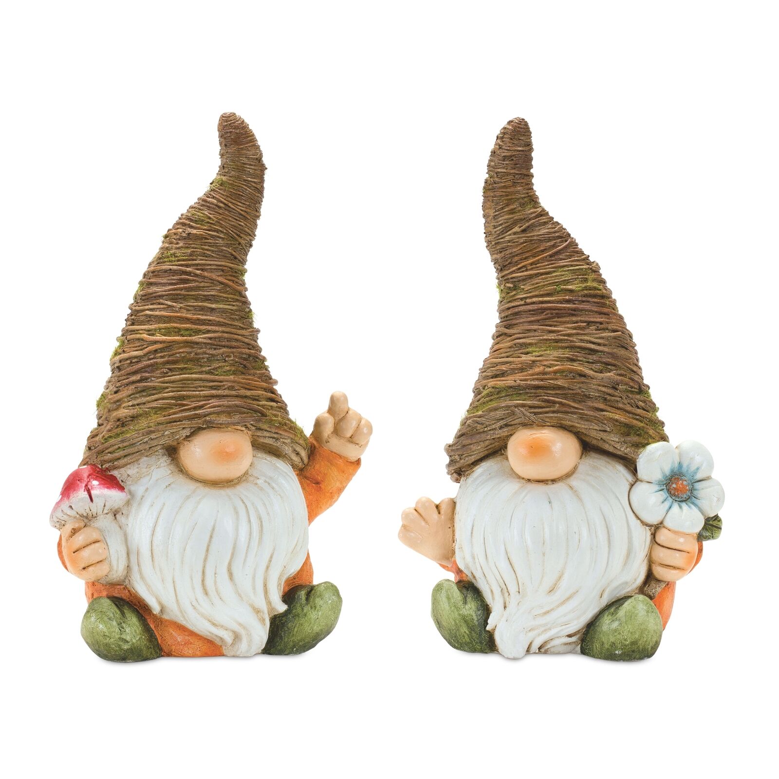 Melrose Distressed Garden Gnome Statue with Mushroom Flower Accent (Set of 2)