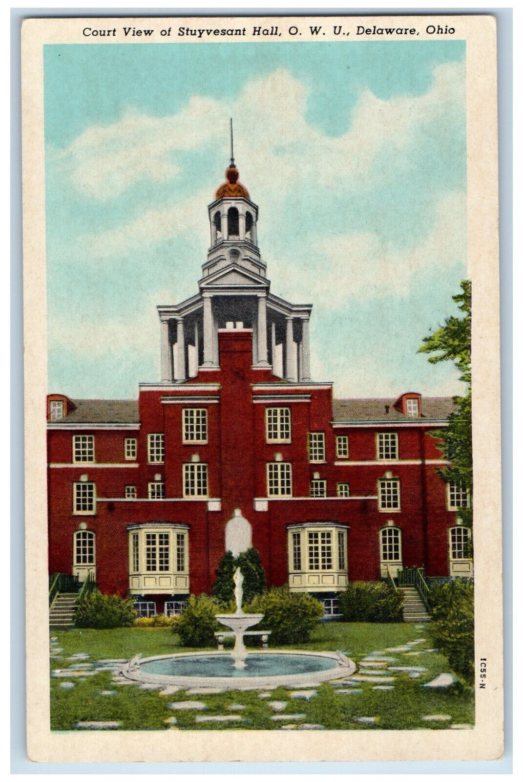 c1930\'s Court View of Stuyvesant Hall O.W.U. Delaware Ohio OH Postcard