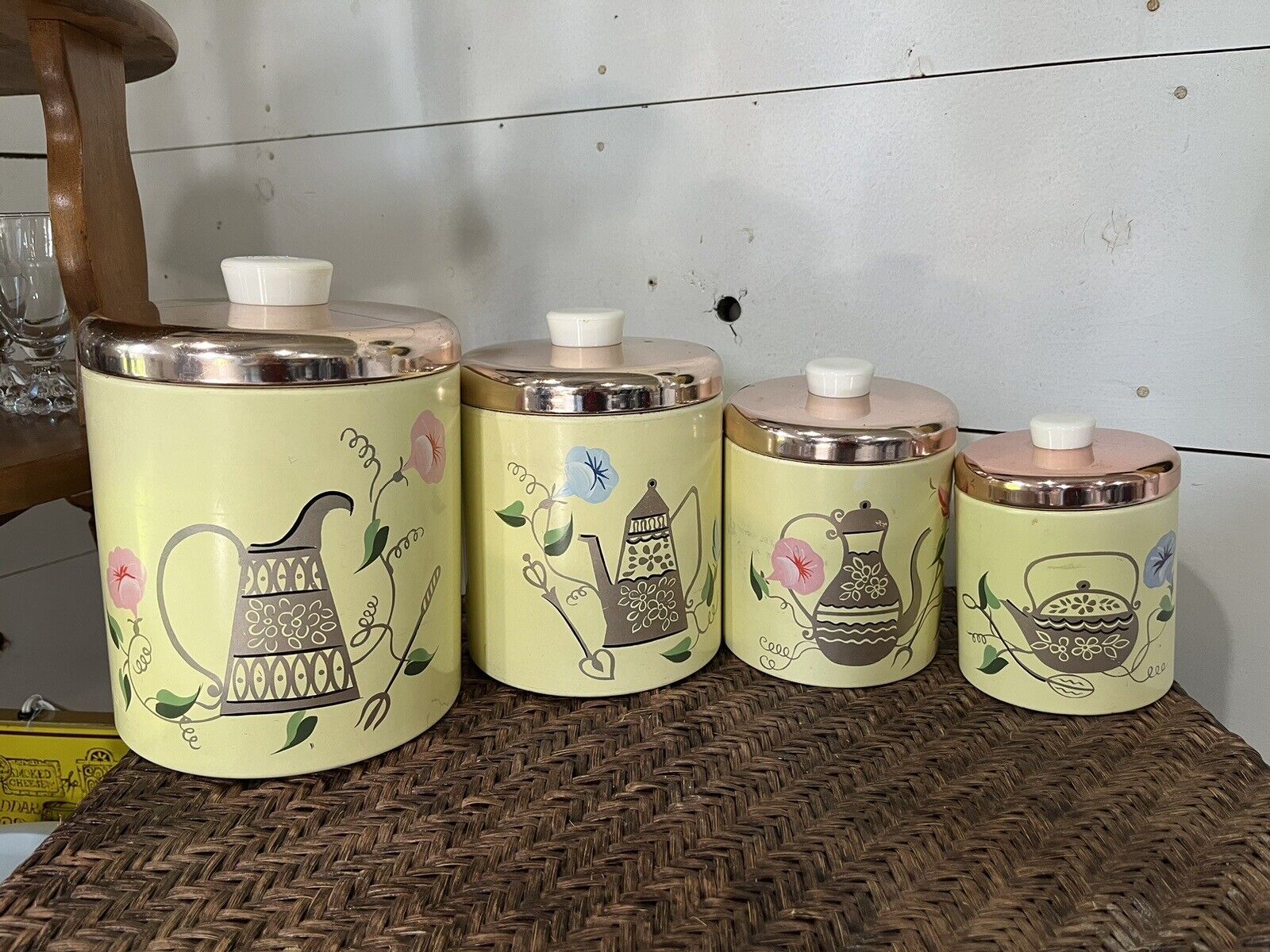 Vintage MC Ransburg Nesting Tea Canister Set of 4, Complete Yellow Copper
