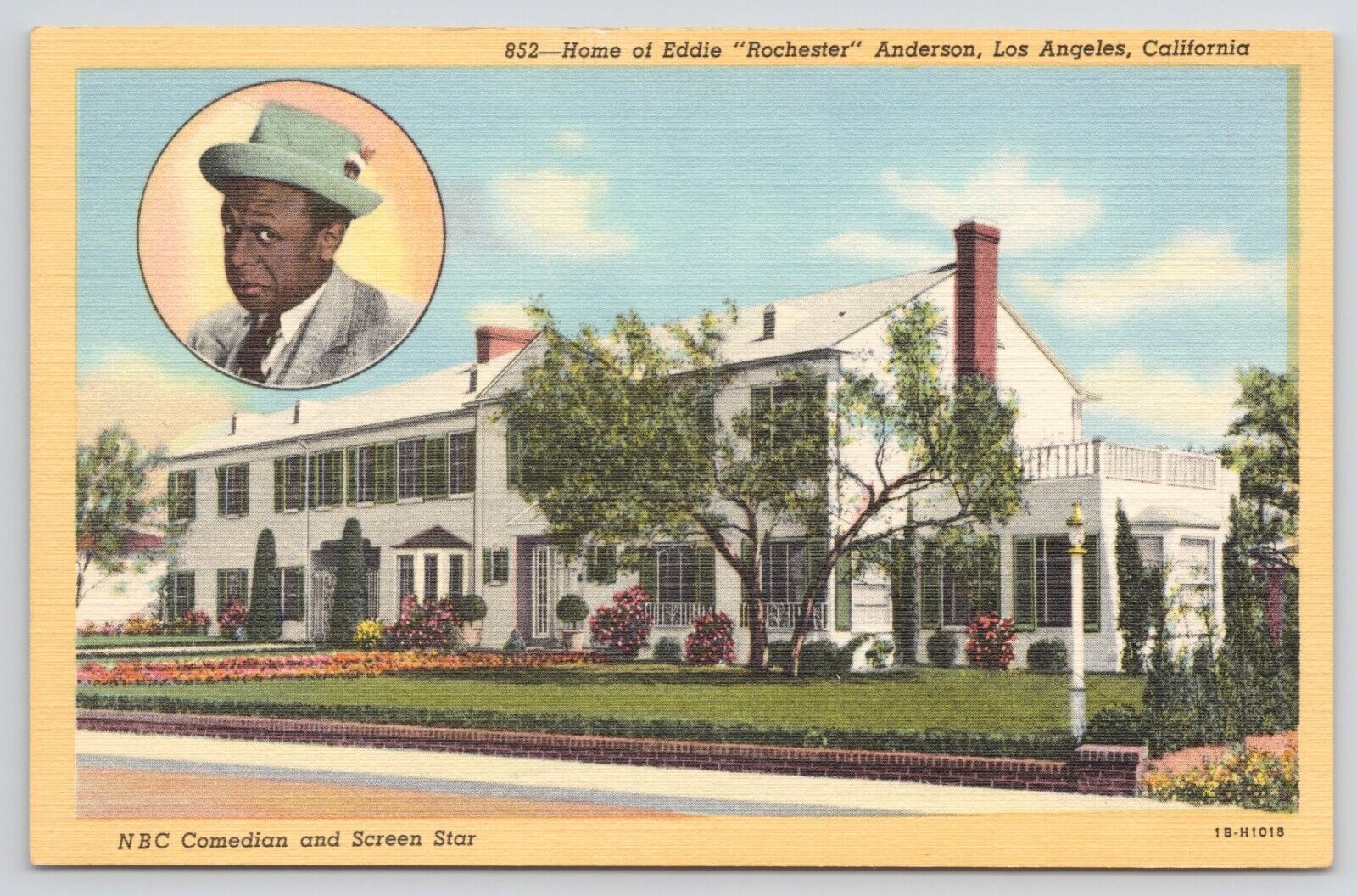 Los Angeles California Home Of Eddie Rochester Anderson Comedian Linen Postcard