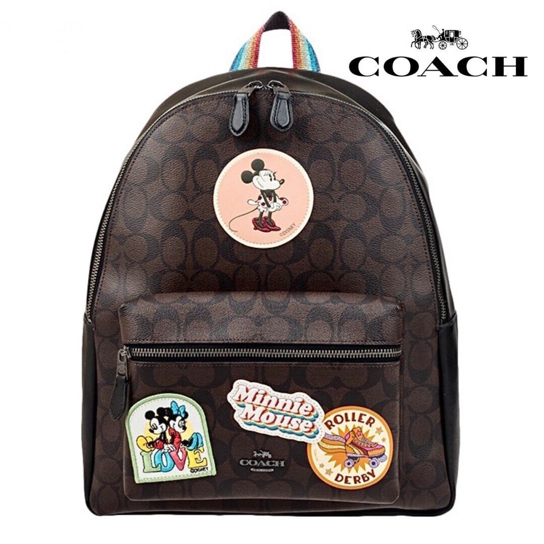 COACH x DISNEY Mickey Minnie Mouse Emblem Signature Leather Backpack