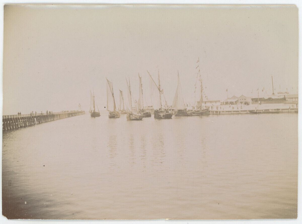 Boats in Trouville-sur-Mer (Calvados). Normandy. Print circa 1900.