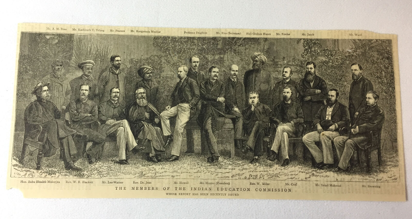 1884 magazine engraving ~ MEMBERS OF THE INDIAN EDUCATION COMMISSION India