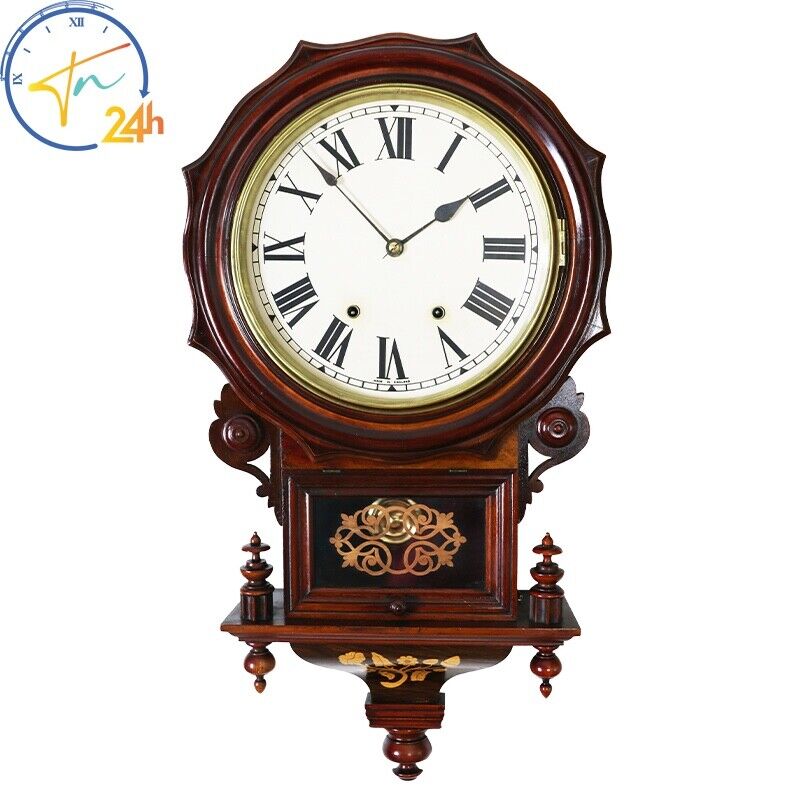 Beautiful Anglo American Wall Clock with Flowers Inlay
