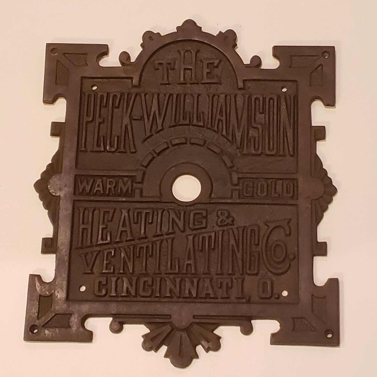 Old Cast Iron Peck-Williamson Steam Heating Cincinnati Wall Control Panel Plaque