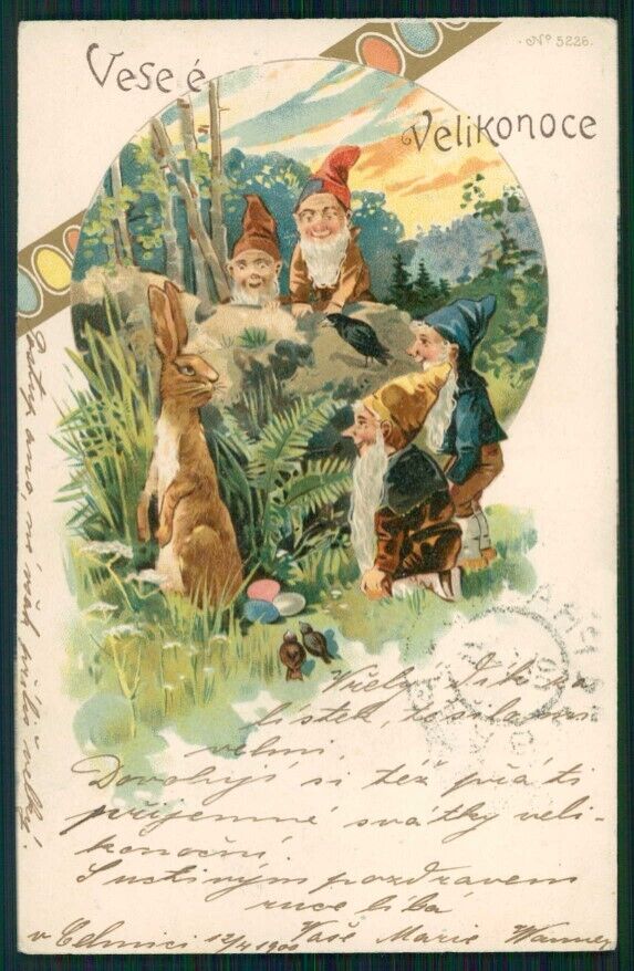 Easter Pasqua Rabbit Gnomo Gnome Zwerge Dwarf 5226 postcard TC5048