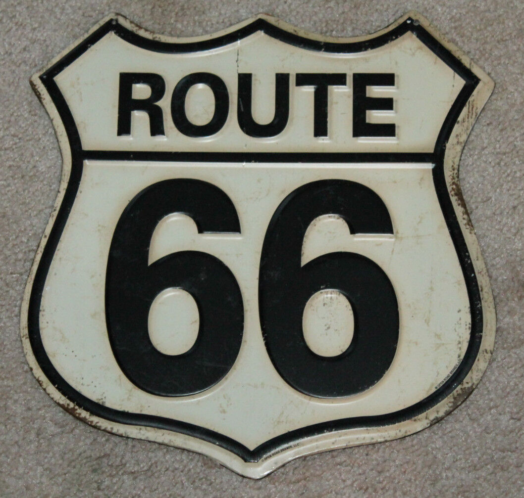 Route 66 Embossed Metal SIGN Rustic Distressed Look MAN CAVE DECOR  DAD GIFT 