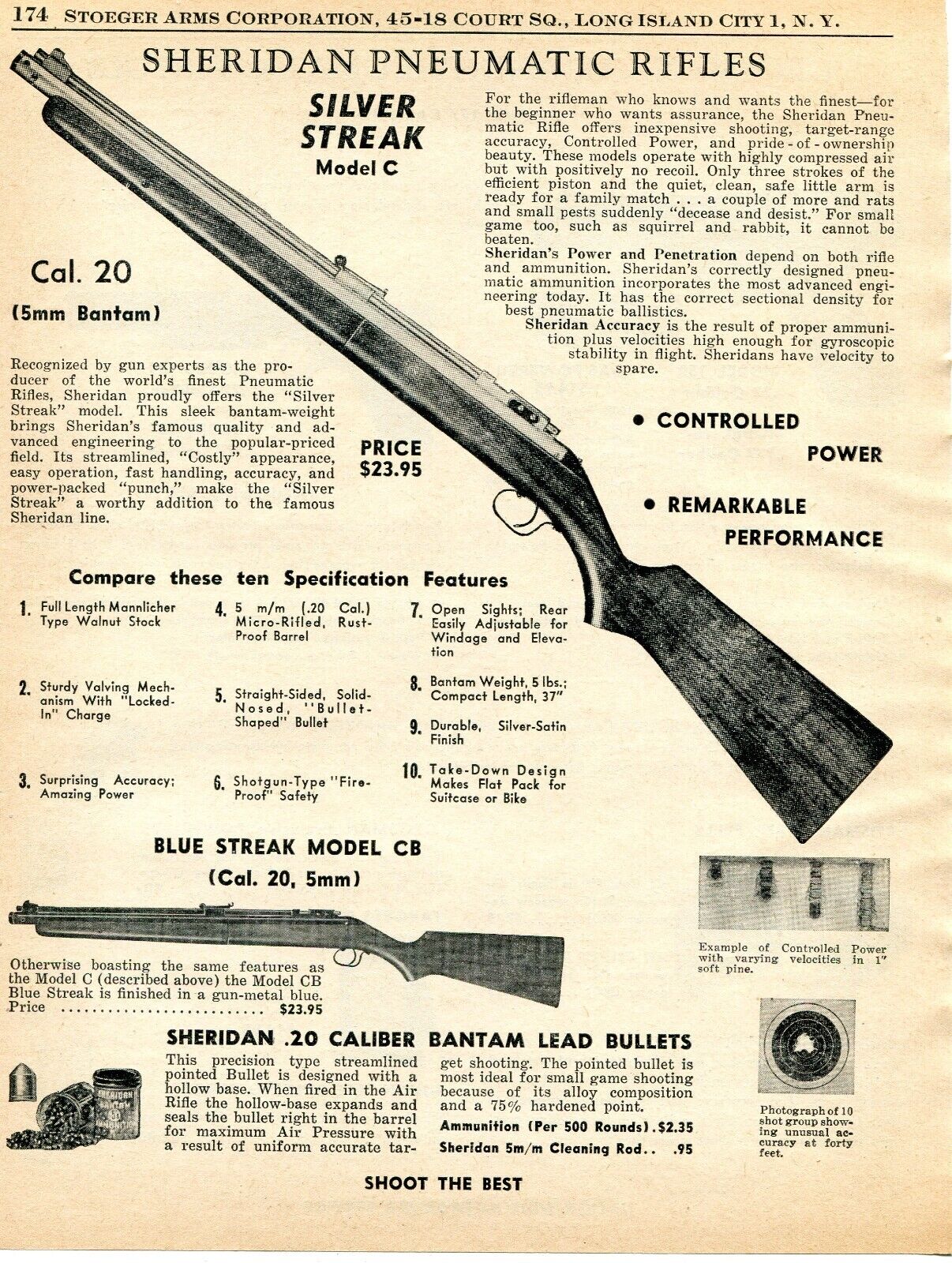 1957 Print Ad of Sheridan Silver Streak C & Blue Streak CB Pneumatic Air Rifle
