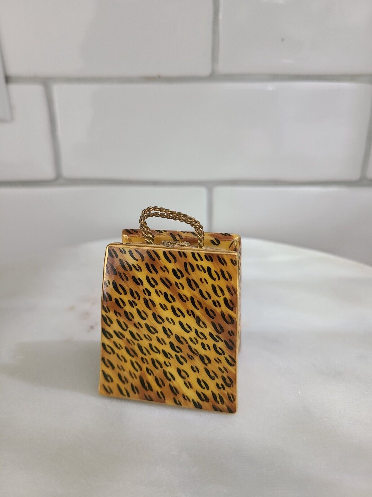 vintage limoges france porcelain RARE leopard purse trinket box