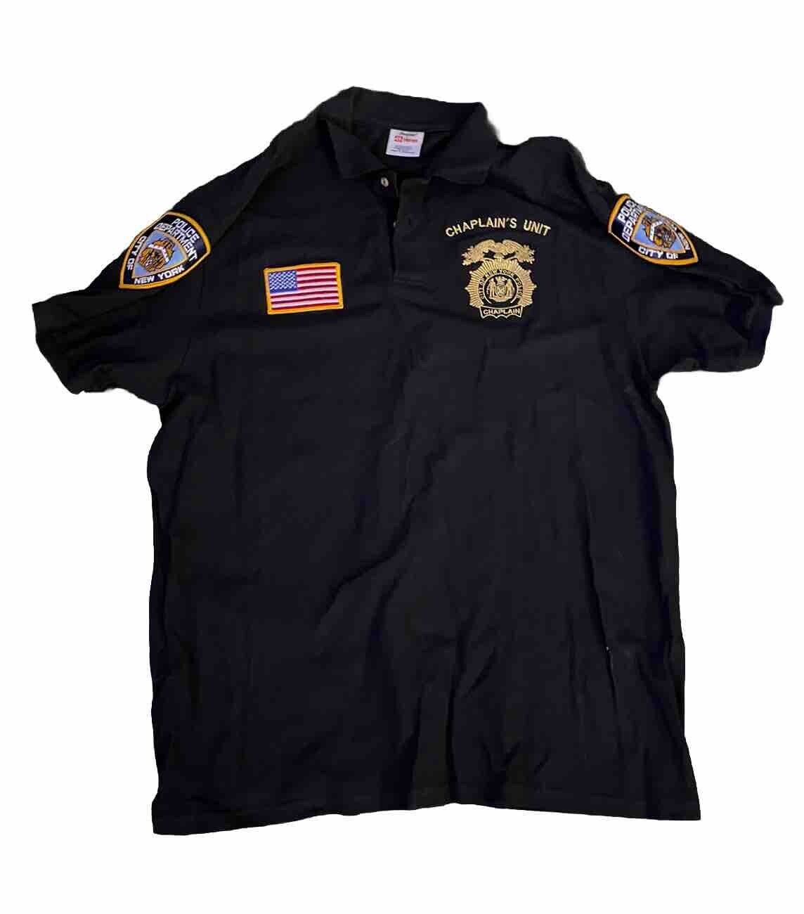 NYPD New York City Police Finest Team Polo Shirt Sz XL NYC- Four Patches