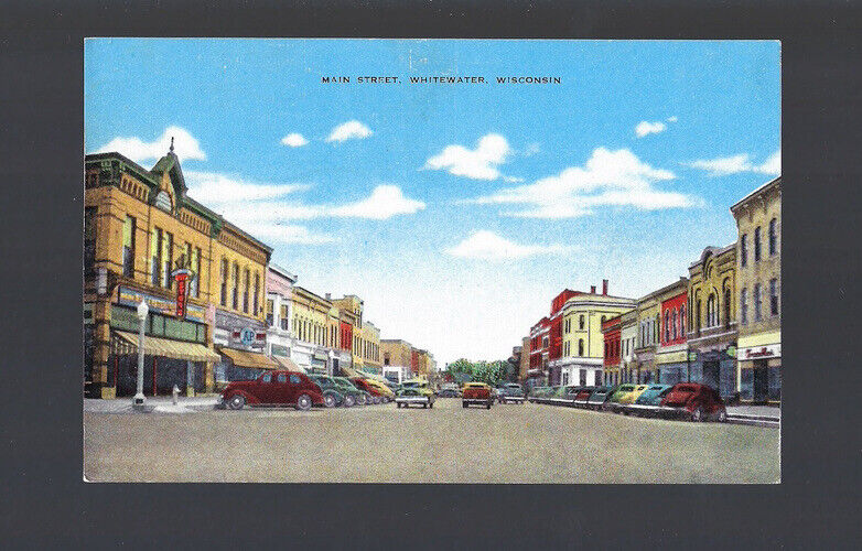 c.1950s Main Street Whitewater Wisconsin WI Cars Postcard UNPOSTED UNP