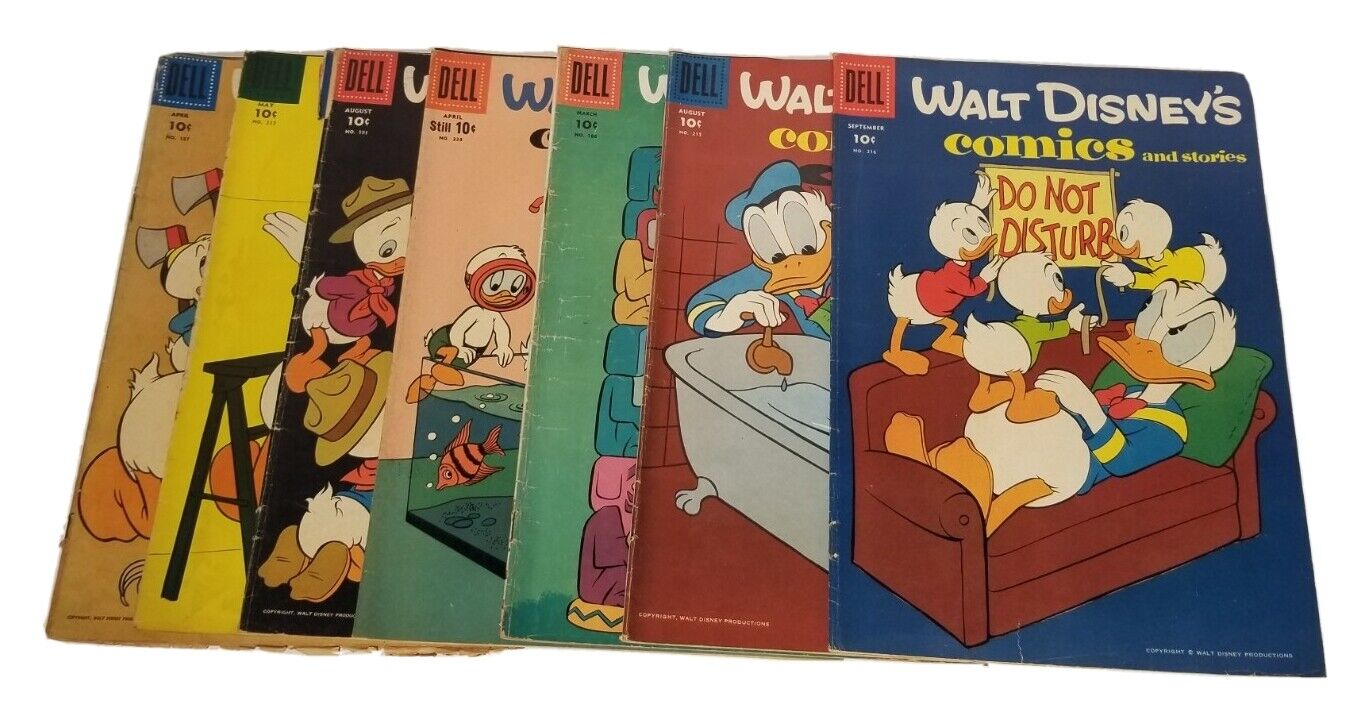 VINTAGE LOT OF DELL WALT DISNEY\'S COMICS 1956-1959  ~ ISSUES 186 187 191 212 215