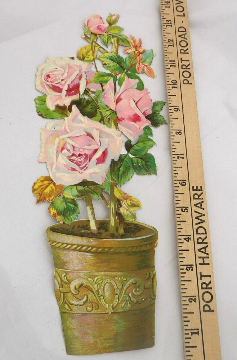 Antique,vntg,Beautiful ROSE PLANT DIE CUT, ABSOLUTELY GORGEOUS & VERY LARGE 13\