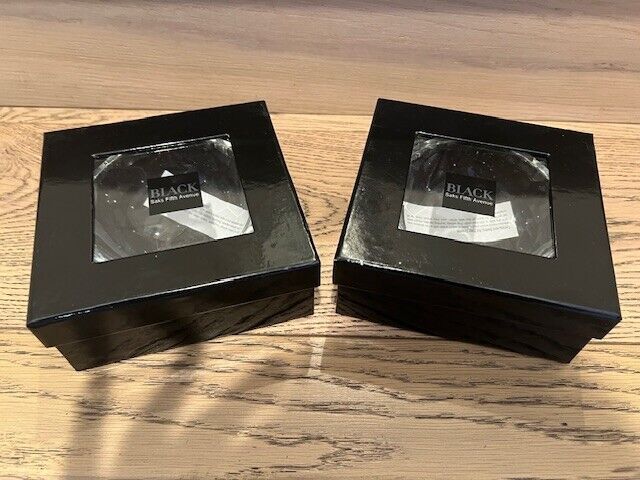 Pair of Faceted Crystal Vintage Saks Fifth Avenue Round Bowls New In Boxes