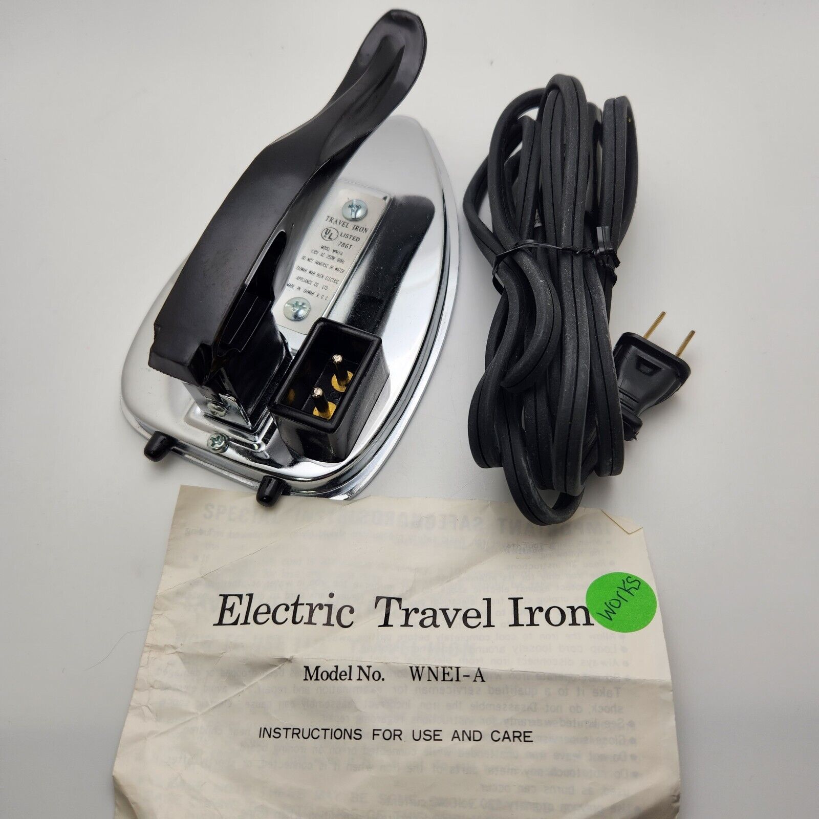 Vintage 1970's Folding Travel Iron Model-WNEI-A Stainless Steel Electric 