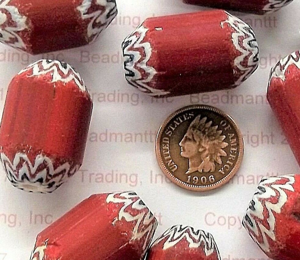 Vintage RED Chevron Trade Bead Dated for Collections   C95c   BIN C