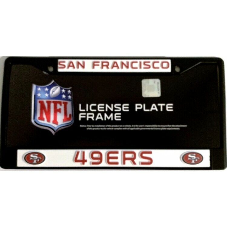sf san francisco 49ers nfl football team logo black license plate frame usa made