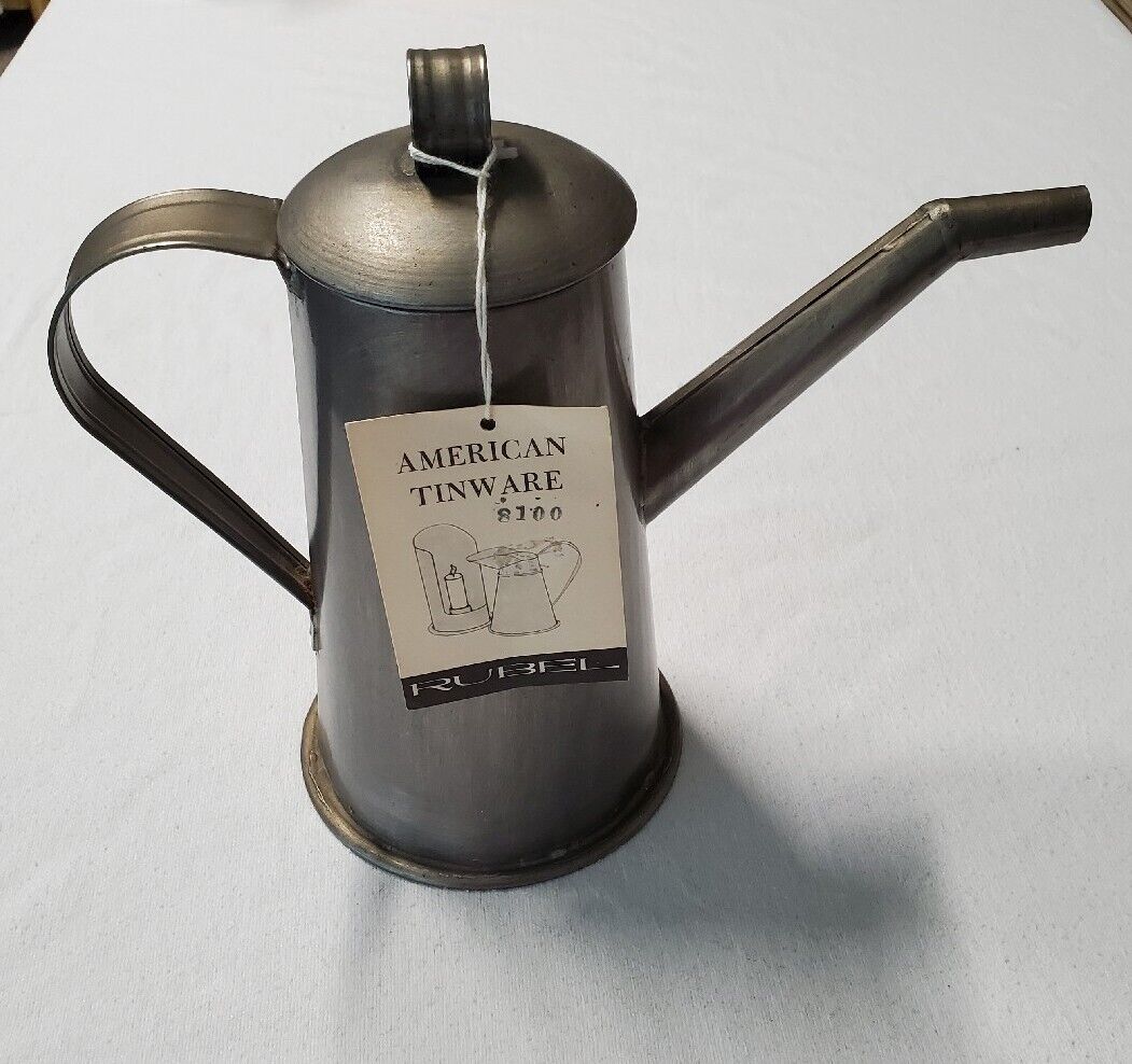 American Tinware Reproduction Colonial Kettle By Rubel Handcrafted Pewter Finish