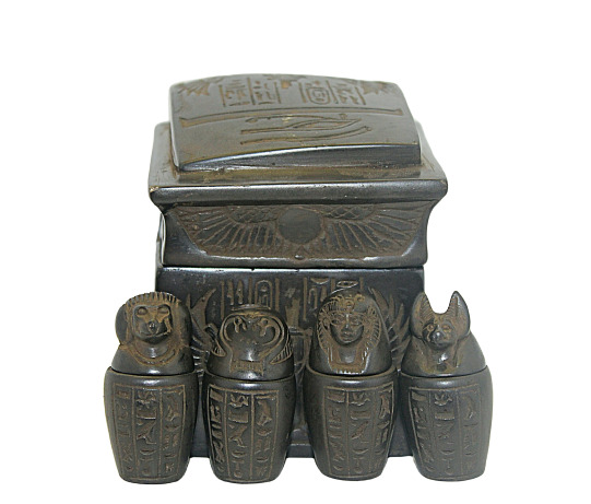 Rare Antique Ancient Egyptian Canopic Jars Box Isis Horus Eye Anubis protection