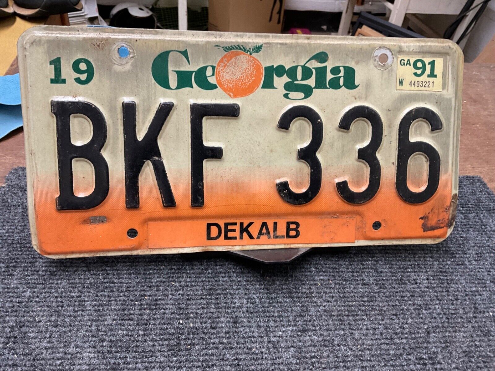 License Plate Vintage Georgia GA BFK 336 Dekalb 1991 Rustic $6 Bargain