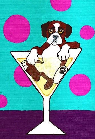 13x19 BOXER MARTINI Signed Dog Art PRINT of Original Watercolor Painting by VERN