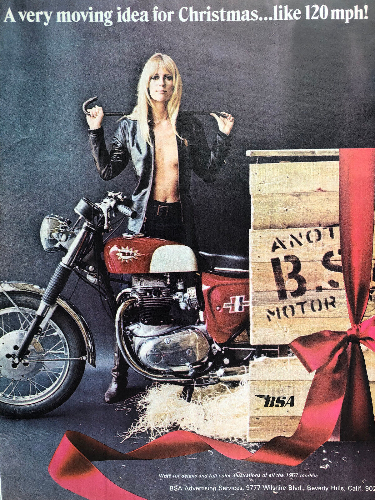 Vintage 1967 BSA motorcycle original color Ad CY034