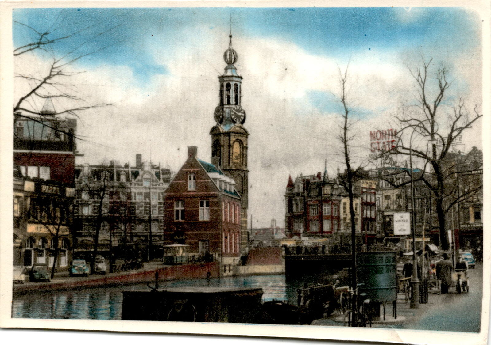 Amsterdam location with Singel and Munt.vintage post card