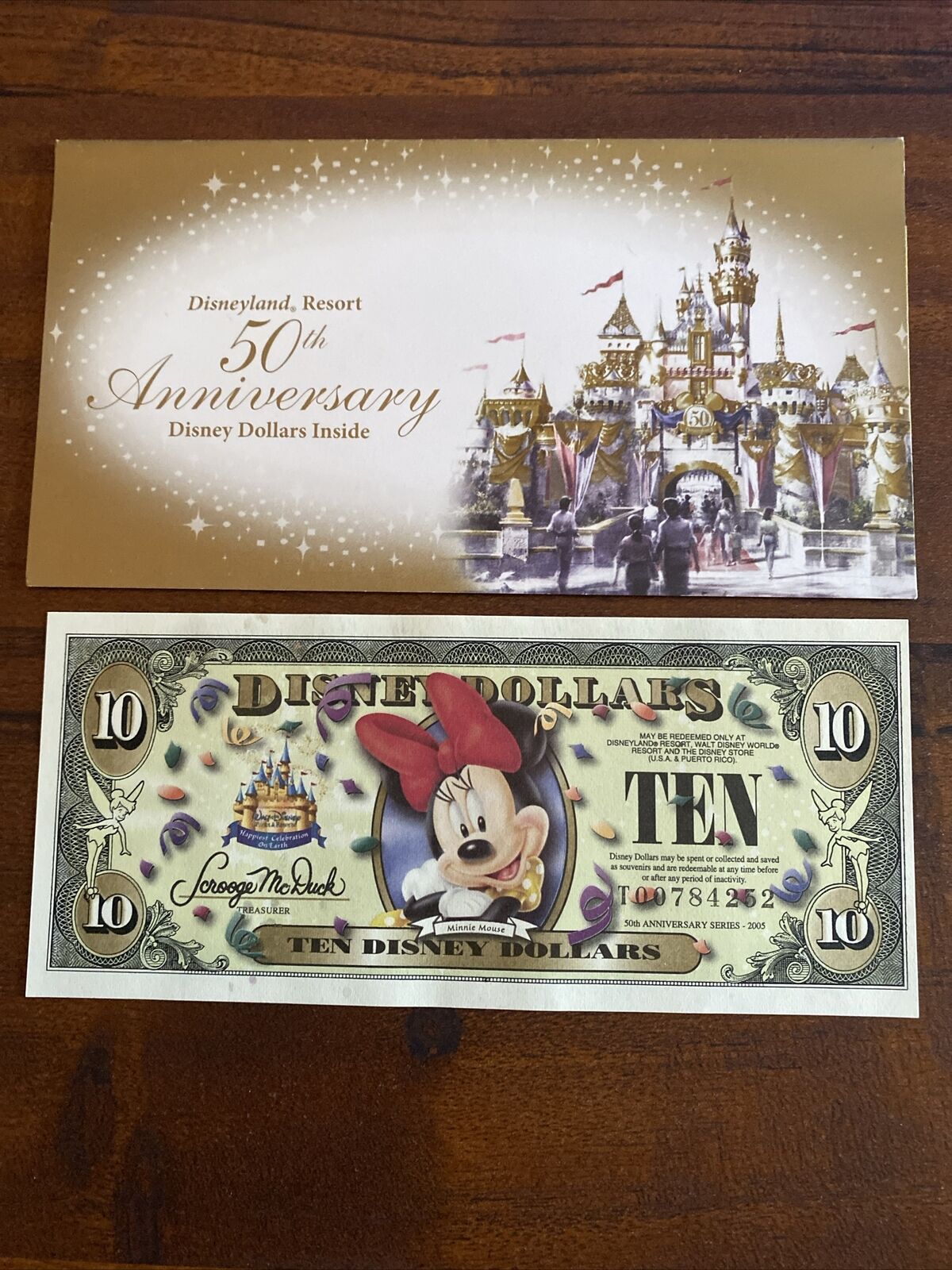 2005 $10 Disney Minnie Mouse 50th Anniversary Disney Dollar Mint W/50th Envelope