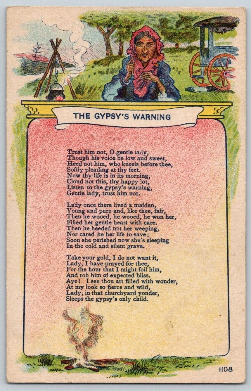 Antique Poem Art Postcard~ The Gypsy\'s Warning