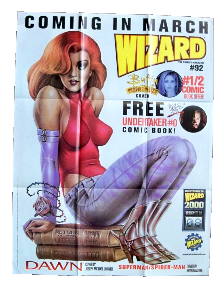 WIZARD MAGAZINE Promo Poster - DAWN - undertaker buffy spiderman 19 X 25 1998