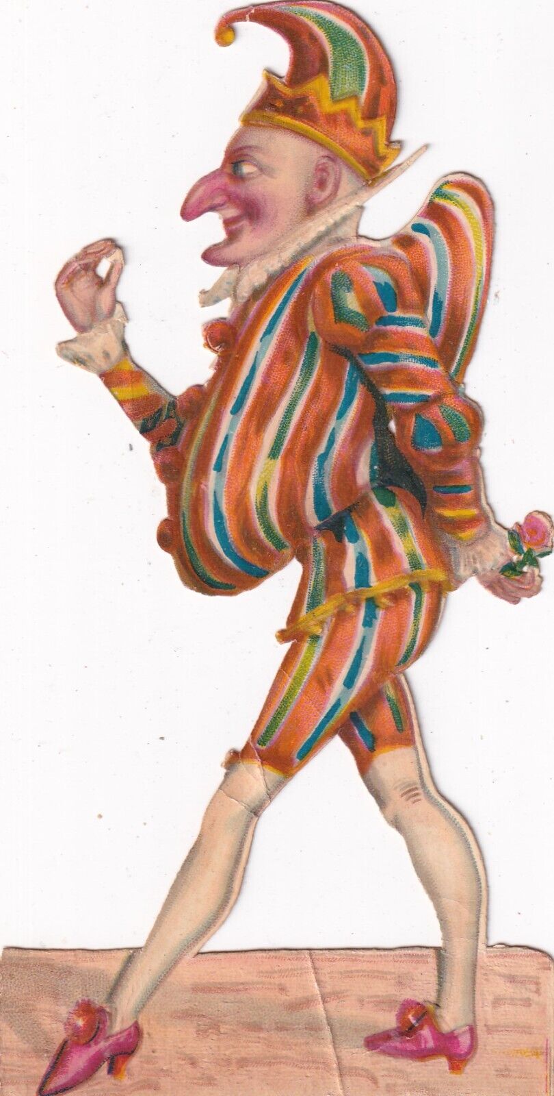 1800\'s Victorian Die Cut Scrap -Whimsical French Clown Jester  -6 inches-#B3