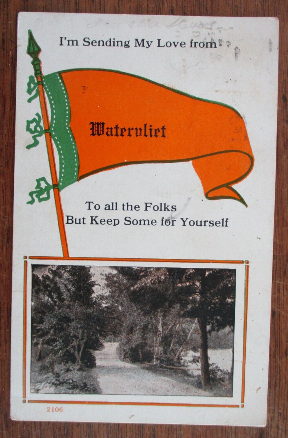 1915 Watervliet Michigan Pennant Greeting Postcard