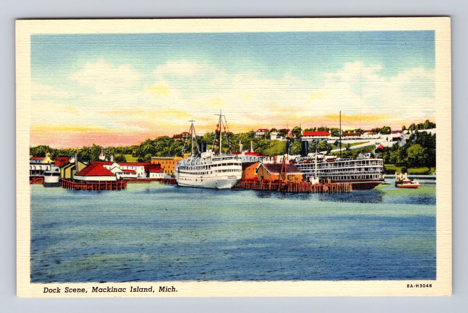 Mackinac Island MI-Michigan, Dock Scene, Antique, Vintage Souvenir Postcard