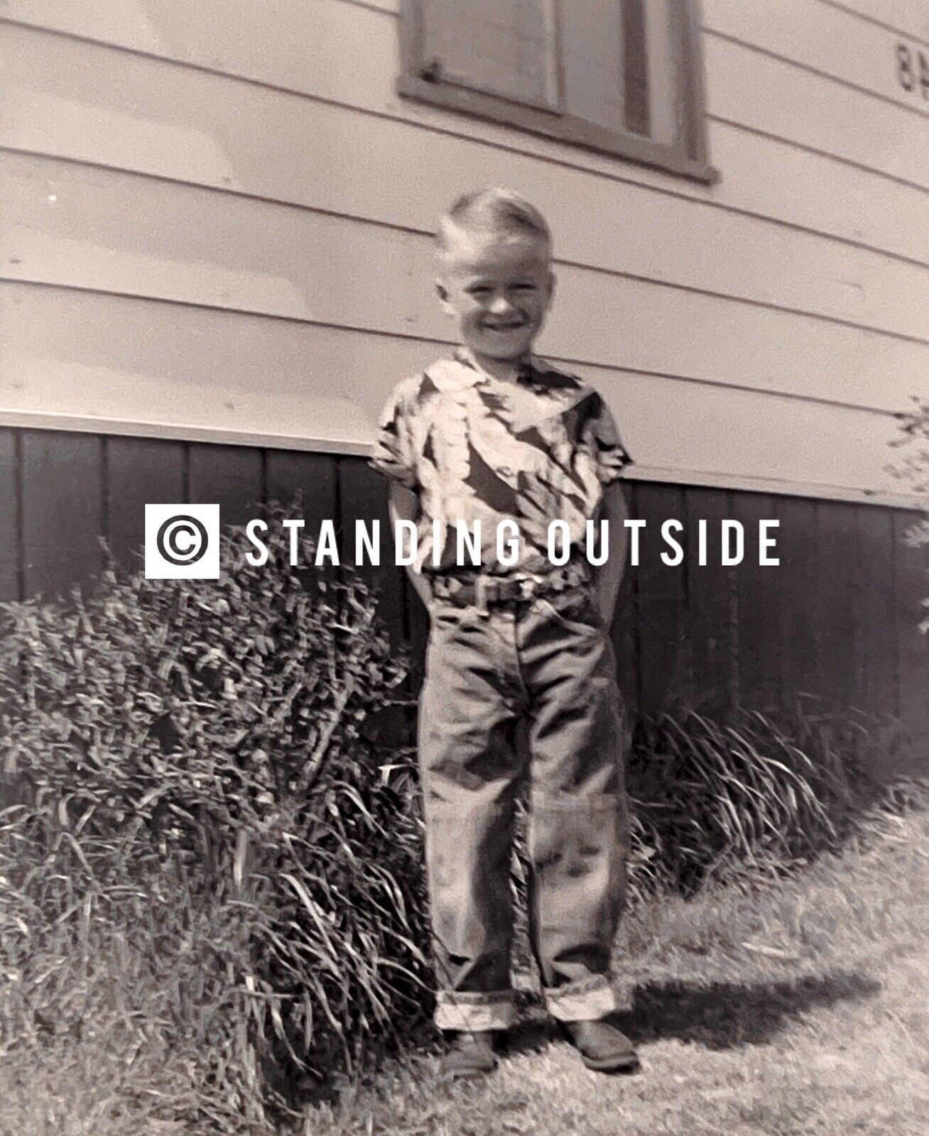 1950’s Photo Negative Of A Little Boy Standing Outside Of A House