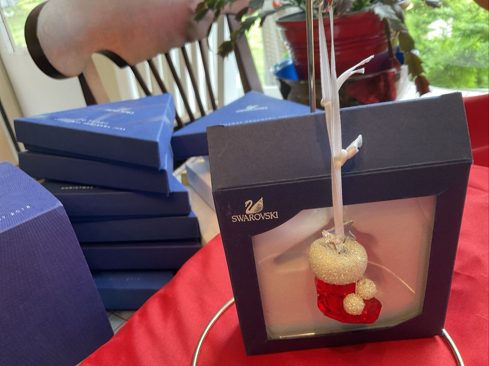 Swarovski Crystal Christmas Ornament: SANTA\'S STOCKING #0944872 With Box