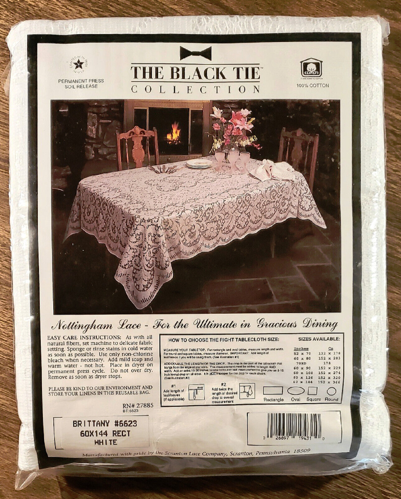 Scranton Lace Company, Black Tie Collection, White Rectangle 60x144, Brittany