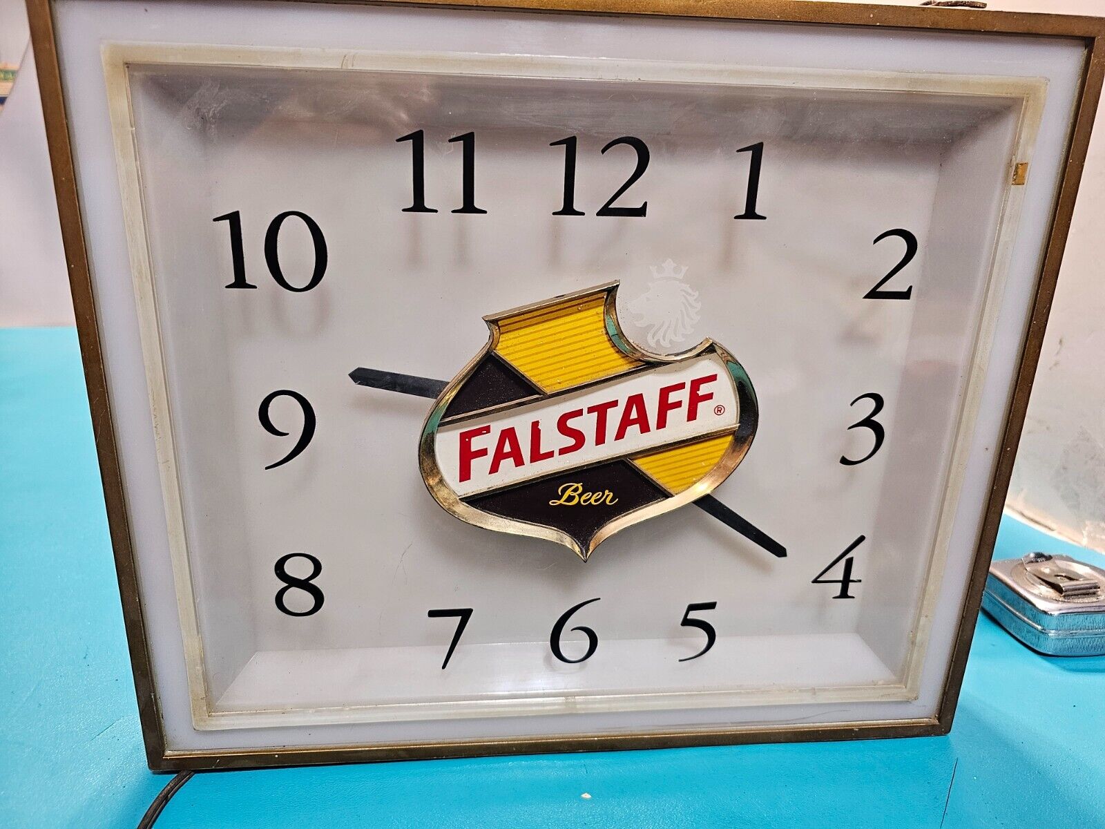 1950S VINTAGE FALSTAFF BEER ADVERTISIING LIGHT UP CLOCK SIGN  Clock & Light Work