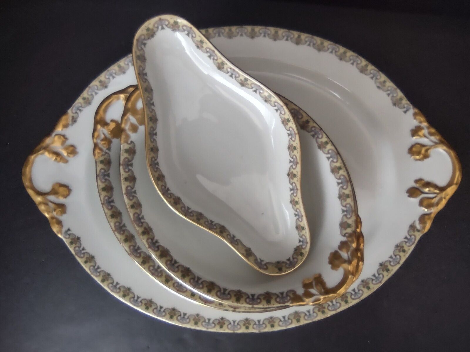 Wm Guerin France Limoges Set 4 x Serving Platter Plate Bowl Gold Trim (lot 533)