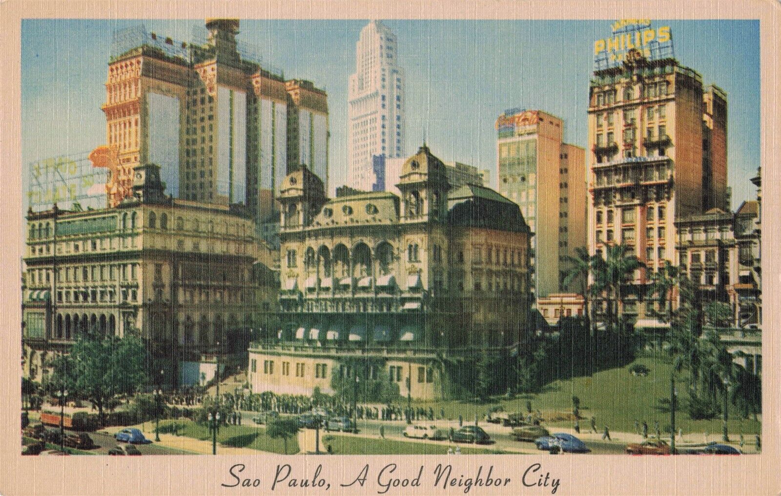 Downtown Sao Paulo South America c1940\'s Postcard D330