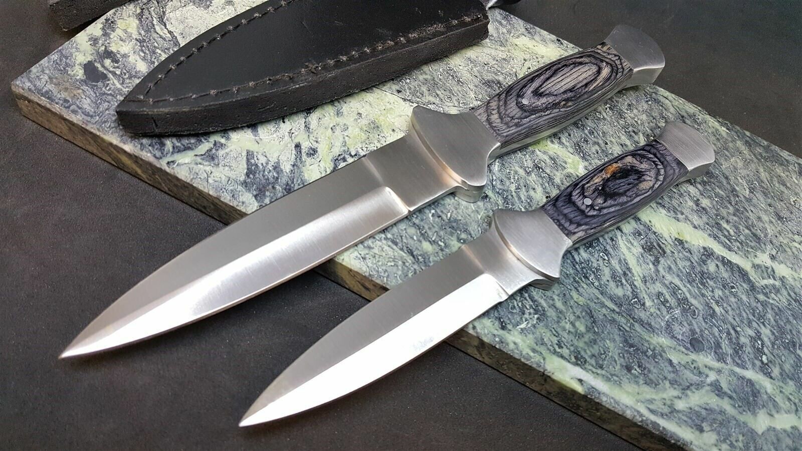 2 pack of two sizes of Double Edged Dagger Blade Boot Knife with sheaths